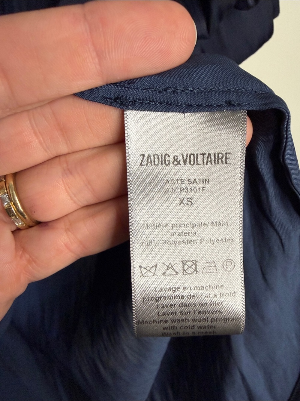 ZADIG & VOLTAIRE Taste Satin Navy Ruffle Puff Short Sleeve V Neck Blouse XS - Picture 9 of 10